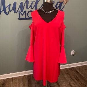 Fuchsia cold shoulder knit dress